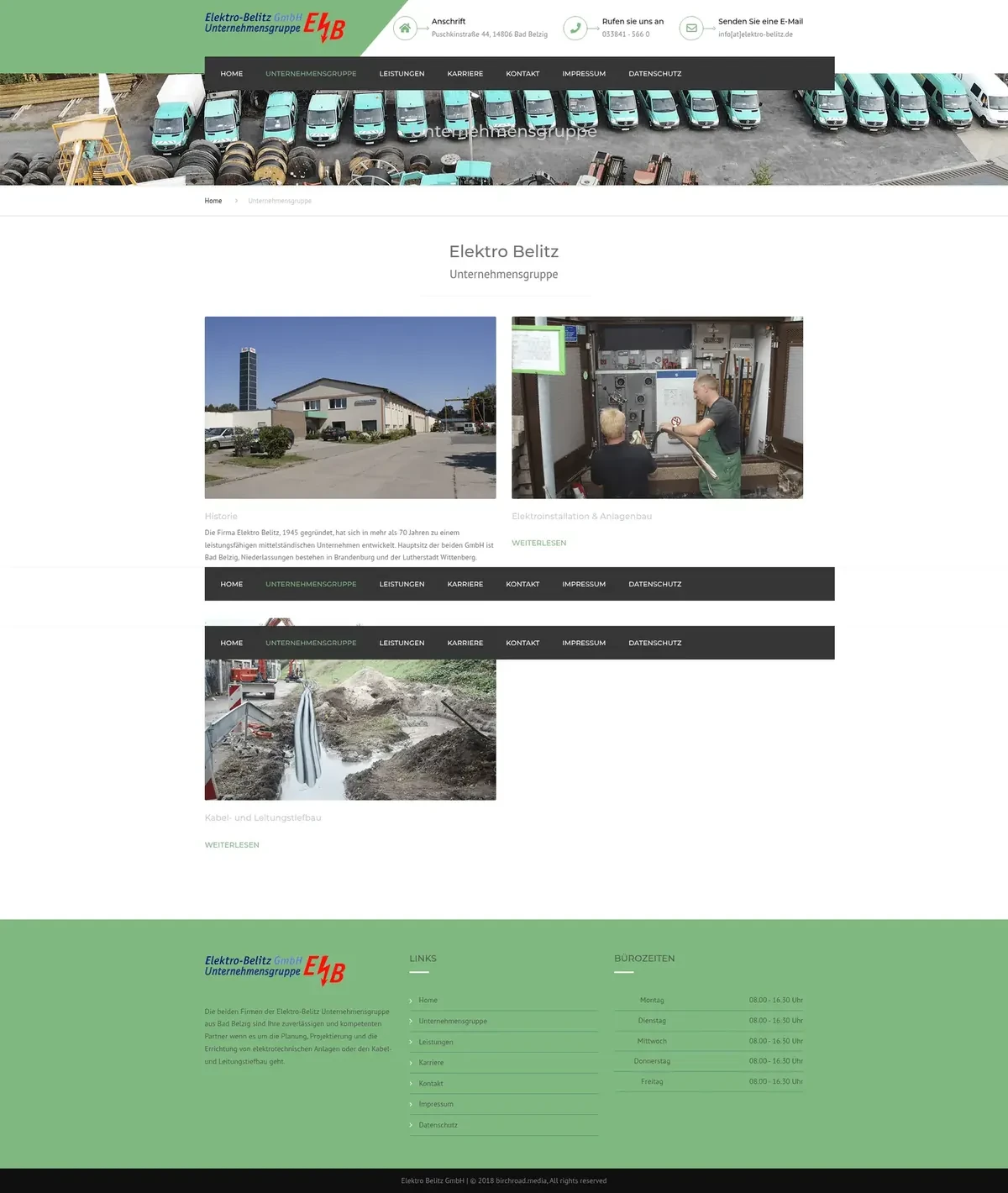 Screenshot der alten Website von Elektro Belitz, Elektroinstallation Brandenburg