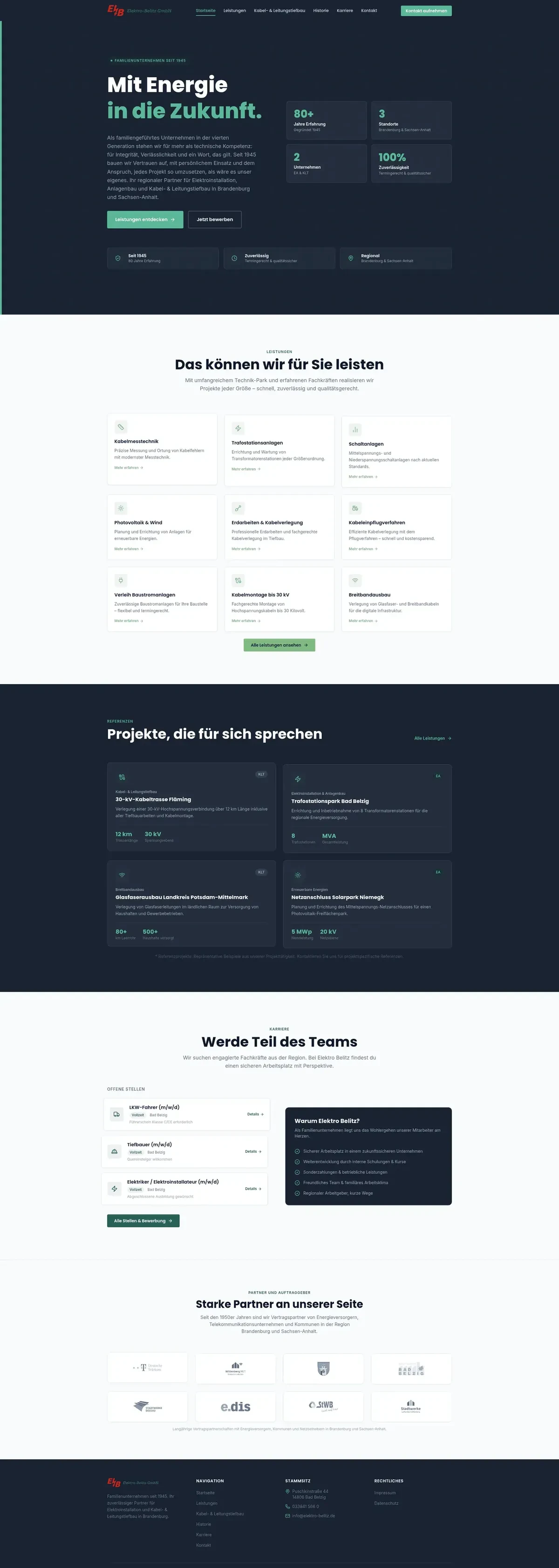 Screenshot der neuen Website von Elektro Belitz, Elektroinstallation Brandenburg