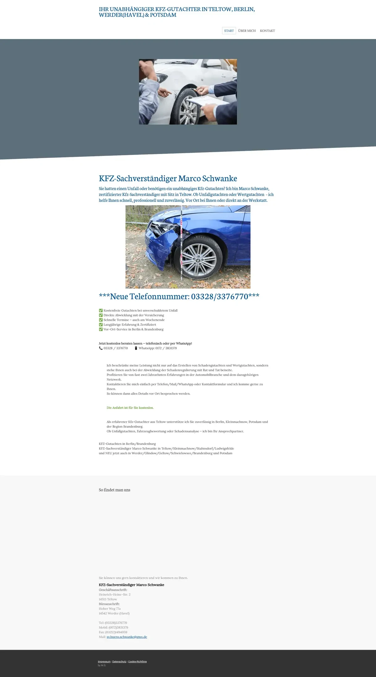 Screenshot der alten Website des KFZ-Sachverständigen Marco Schwanke aus Großbeeren