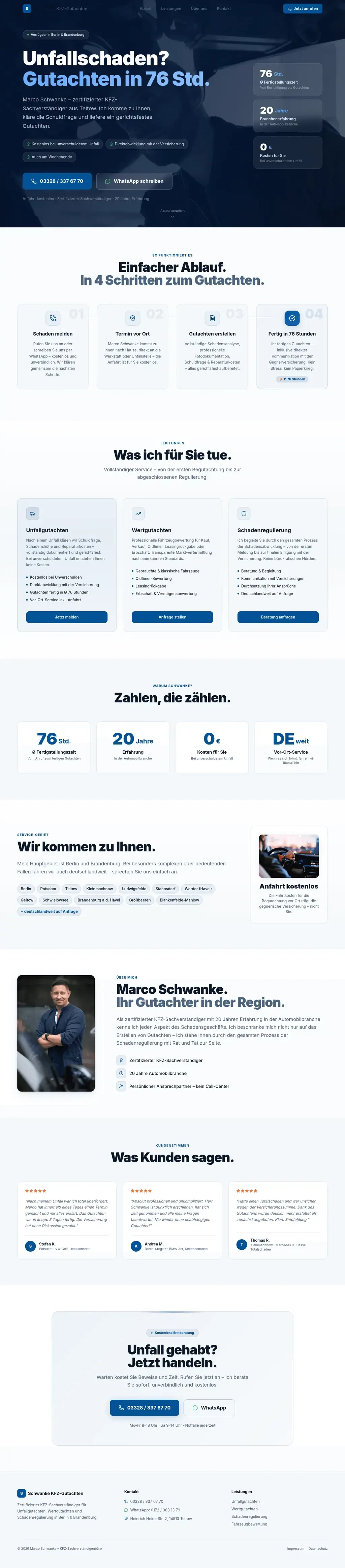 Screenshot der neuen Website des KFZ-Sachverständigen Marco Schwanke aus Großbeeren