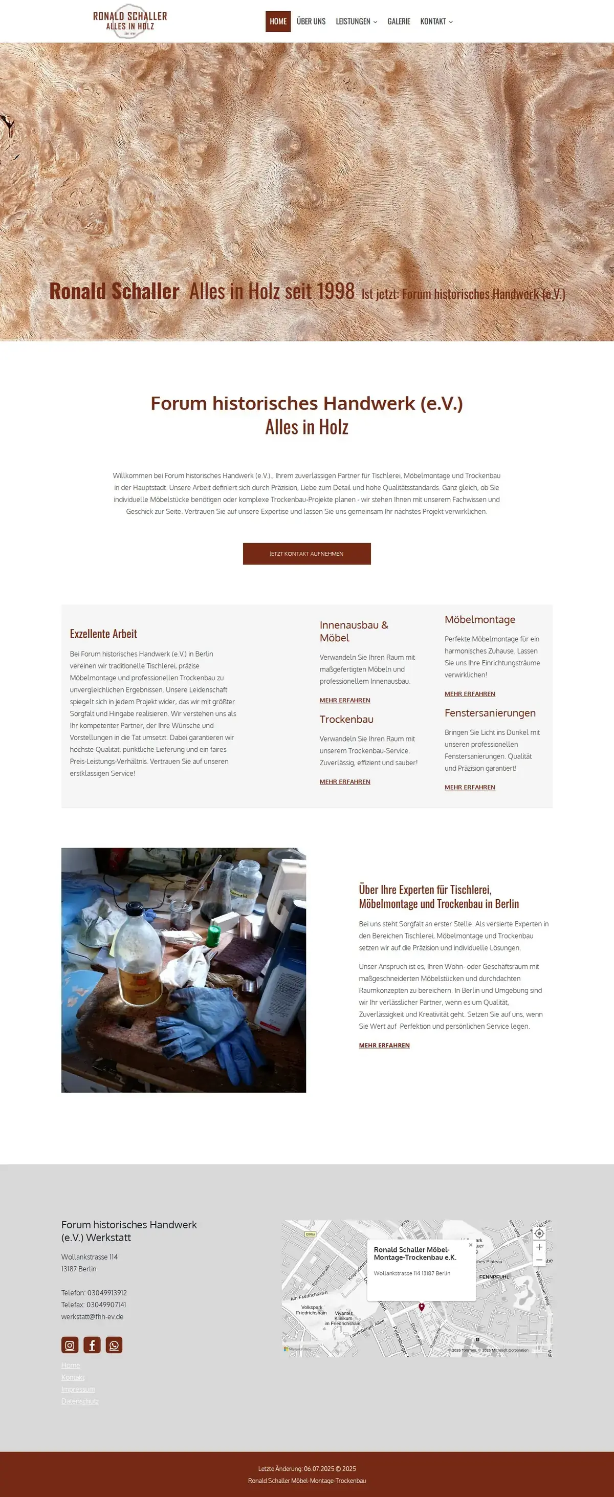 Screenshot der alten Website von Forum historisches Handwerk, Möbelrestaurierung in Berlin